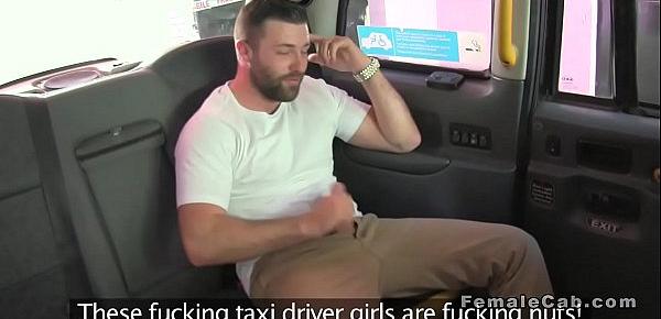  Dude wanking cock in female fake taxi